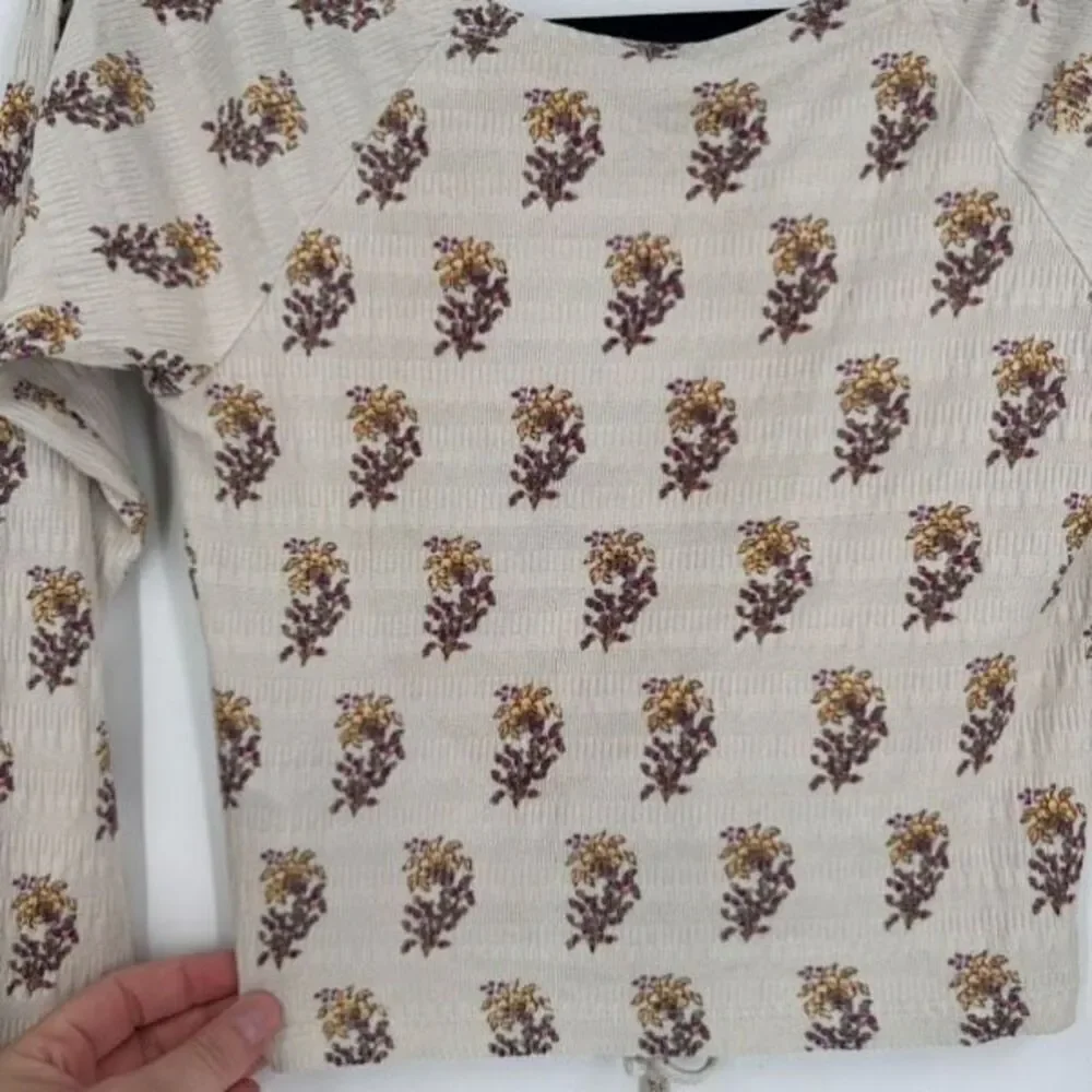 Anthropologie Sabrina Cinched‎ Crop Top Shirt neutral floral color Small Boho